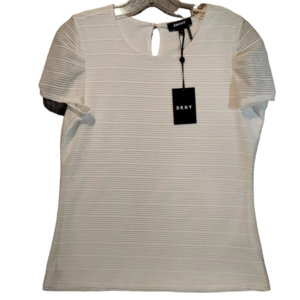 DKNY  Women's White Ribbed Short Sleeve Blouse NWT in Size Medium